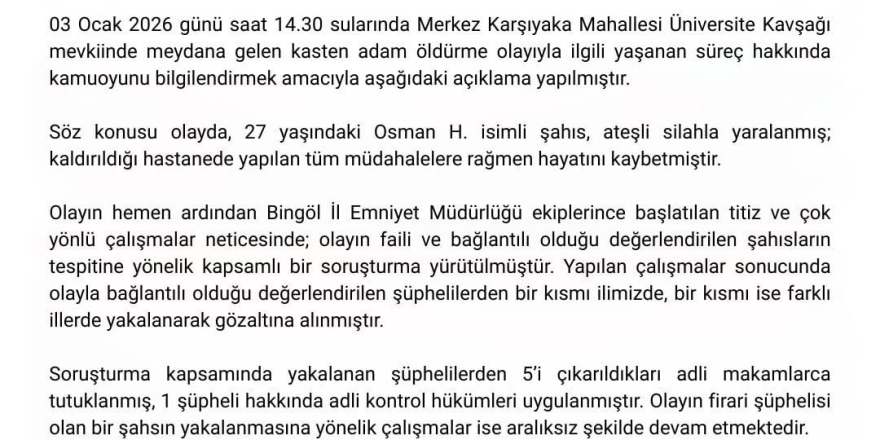 Bingöl’deki Cinayette 5 Tutuklama