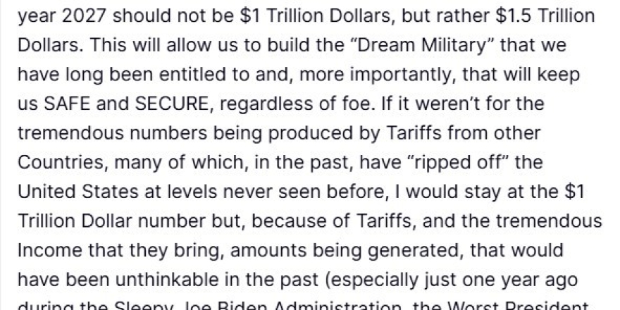 Abd Başkanı Trump: "2027 Savunma Bütçemizin 1 Buçuk Trilyon Dolar Olması Gerektiğine Karar Verdim"