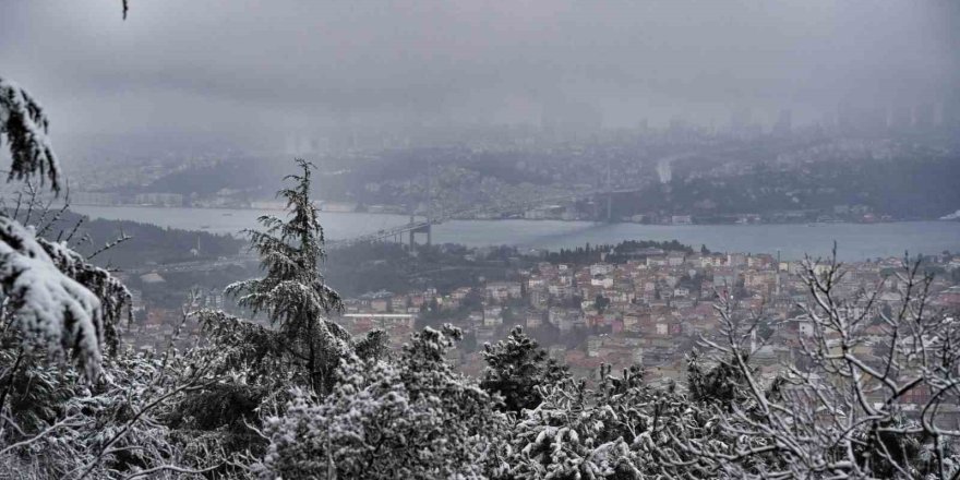 Çamlıca’da Etkili Olan Kar Yağışı Havadan Görüntülendi