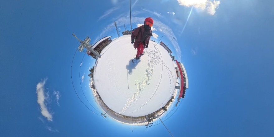 Sarıkamış’ta Baharın Ortasında Zirveye Yürüyüş.. ‘Snowboard’la Nefes Kesen İniş!