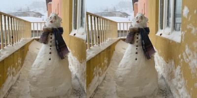Sağlıkçılardan Balkonda Kardan Adam