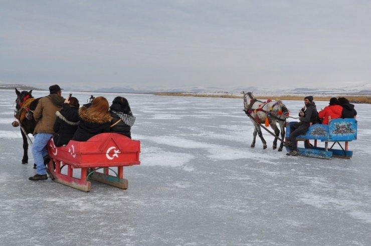 Atlı Kızaklar Çıldır Gölü’ne İndi