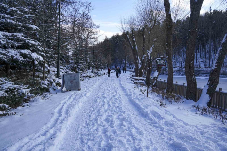 Karagöl Tabiat Parkı Beyaza Büründü, Gölün Yüzeyi Buz Tuttu