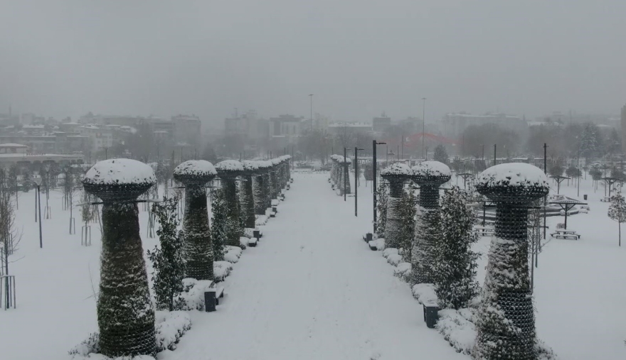 Gaziantep’te Kar Manzarası Havadan Görüntülendi