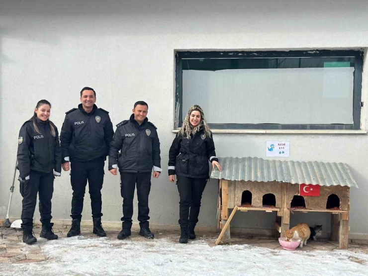 Sivrice Polisinden Üşüyen Minik Dostlarına Kedi Evi