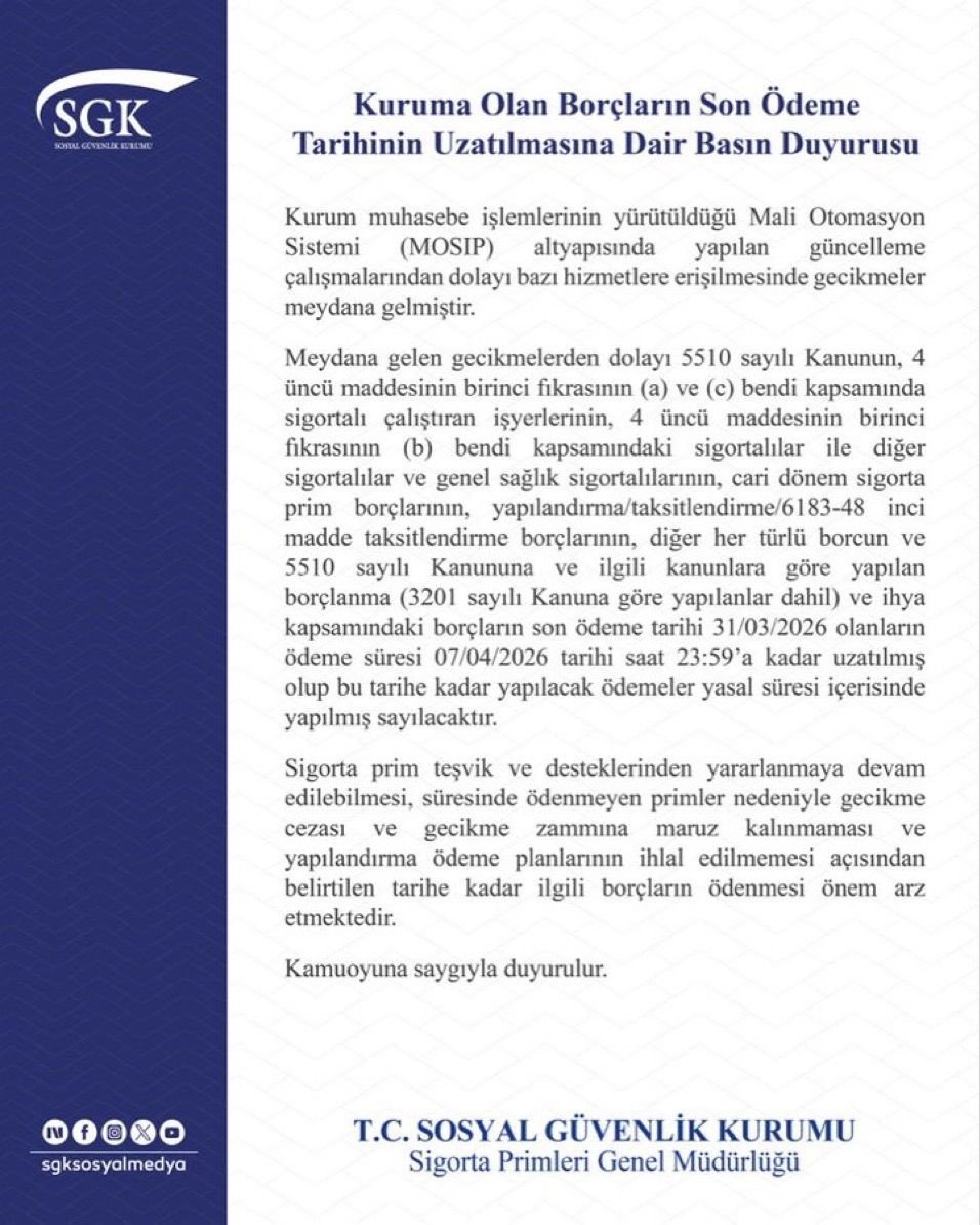 SGK Bilgisayar Sisteminde Arıza ve Gecikme.. Ödemeler 7 Nisana Uzatıldı!&nbsp;