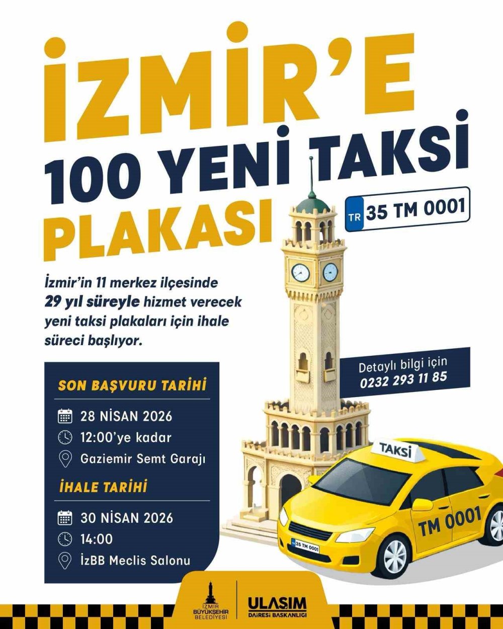 İzmir’de 11 İlçeye 100 Taksi Plakası İçin İhale Başvuruları Devam Ediyor