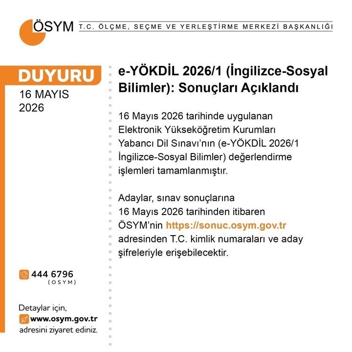 ÖSYM Duyurdu.. e-YÖKDİL 2026/1 İngilizce-Sosyal Bilimler Sonuçları Açıklandı!
