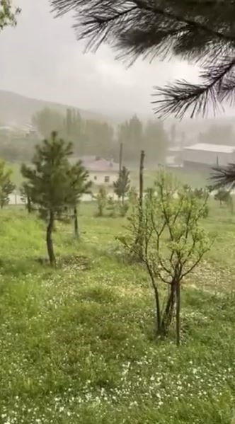 Sivas’ta Fındık Büyüklüğünde Dolu Yağdı, Ağaçlar Çiçek Döktü