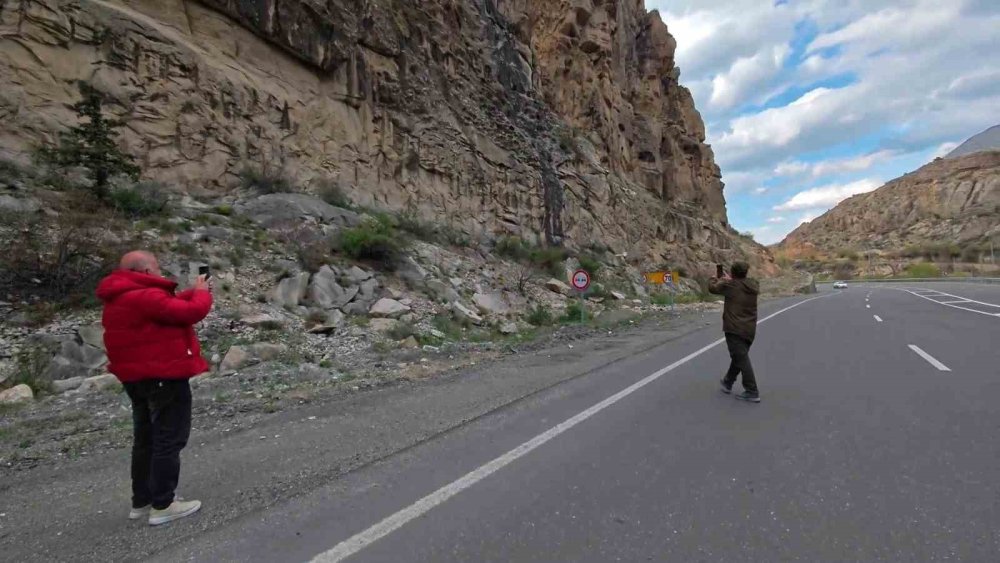 Erzurum’da İlginç Manzara.. Dağ Keçileri Trafiğin Ortasında Ortaya Çıktı!