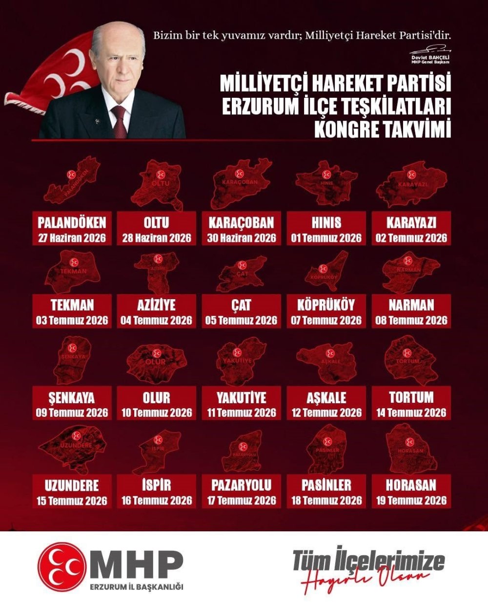 MHP Erzurum'da Kongre Takvimini Açıkladı.. İlçe Kongreleri 27 Haziran'da Başlıyor!