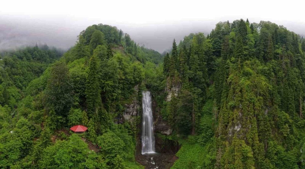 Macahel'in Saklı Cenneti Maral Şelalesi Coştu.. Doğaseverlerin İlgi Odağı Oldu!