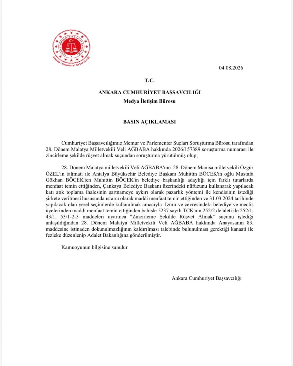Ankara Başsavcılığı Fezlekeleri Adalet Bakanlığı’na Gönderdi.. Soruşturma Sürüyor!