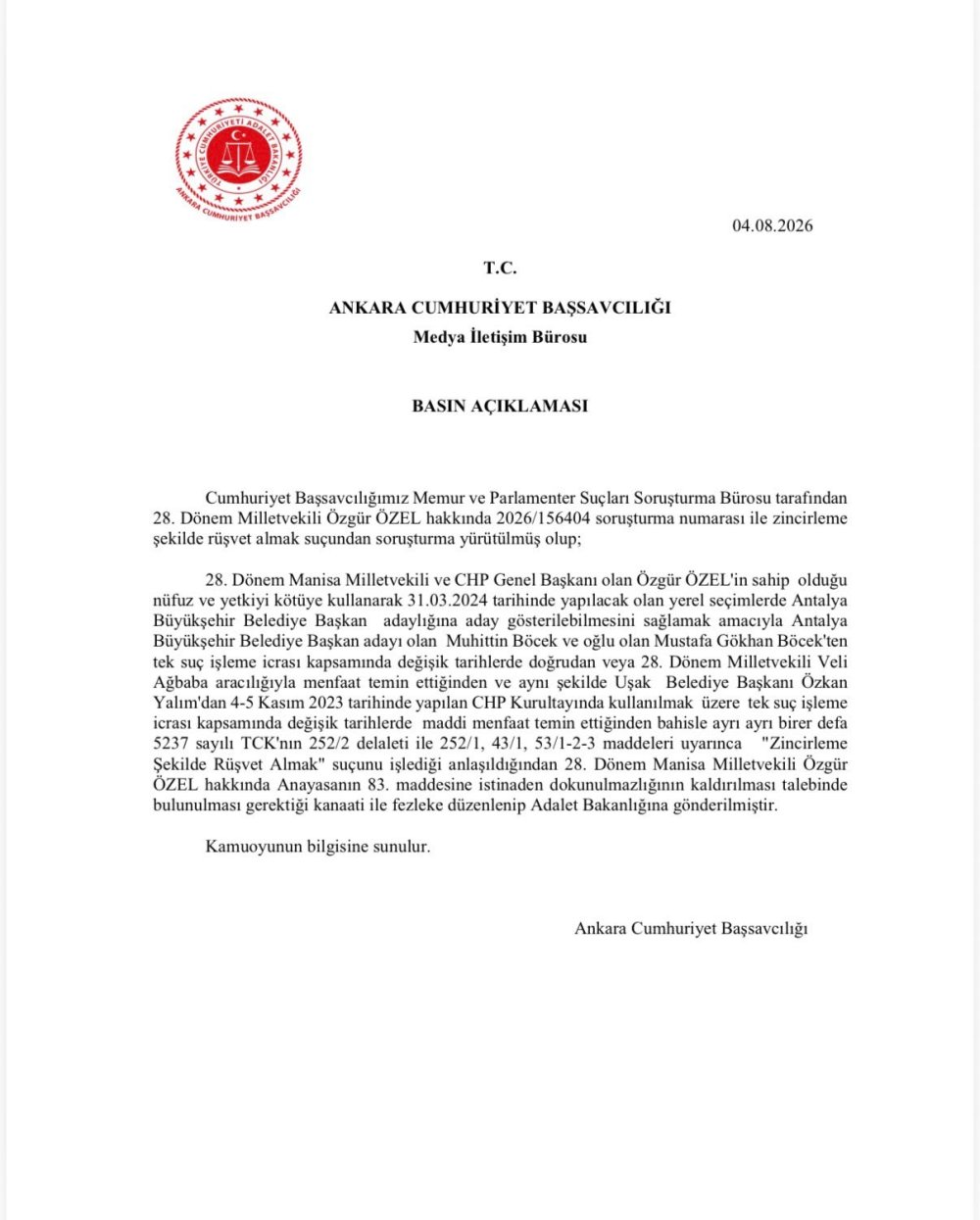 Ankara Başsavcılığı Fezlekeleri Adalet Bakanlığı’na Gönderdi.. Soruşturma Sürüyor!