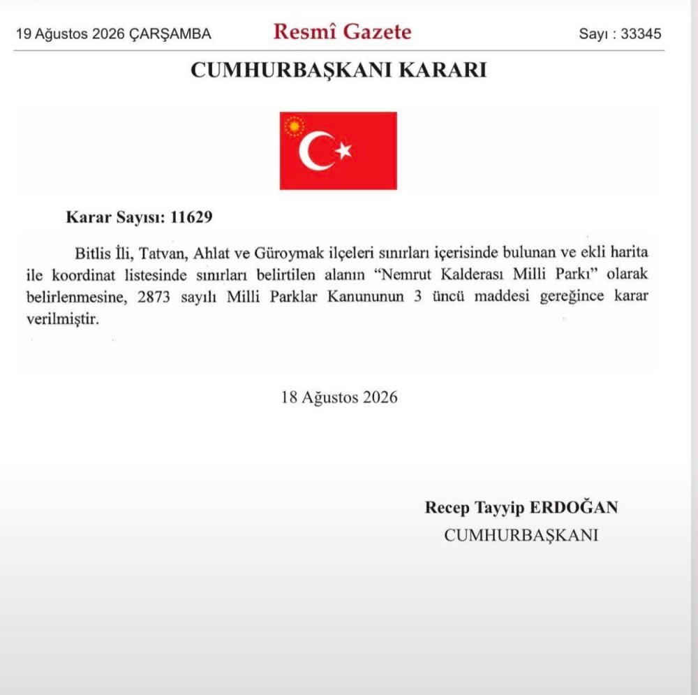 Bitlis’te Nemrut Kalderası Milli Park Oldu.. 4 Bin 804 Hektarlık Alan Korunacak!