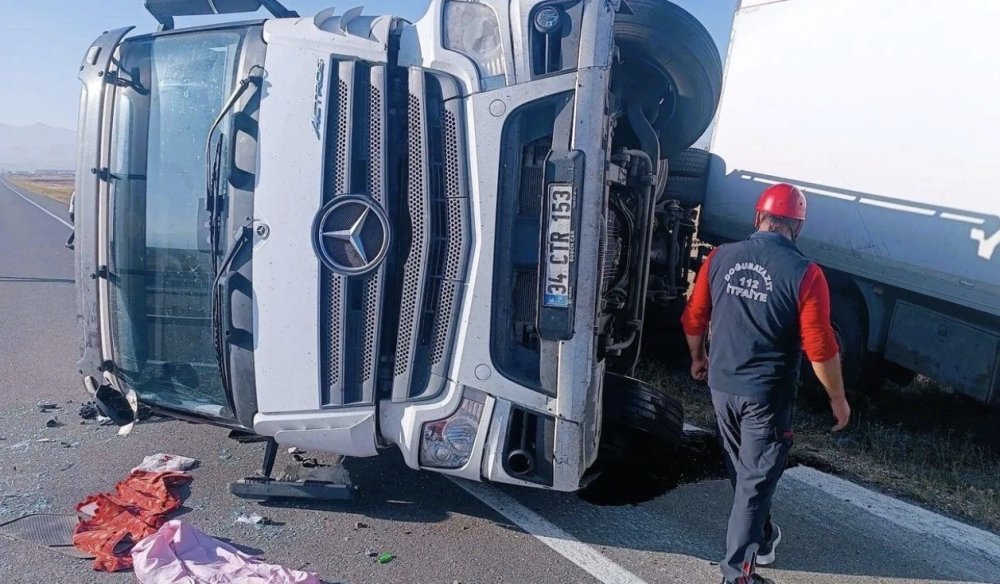 Iğdır’da Yola Çıkan Eşek Kazaya Neden Oldu.. Kamyon Devrildi, 2 Kişi Yaralandı!