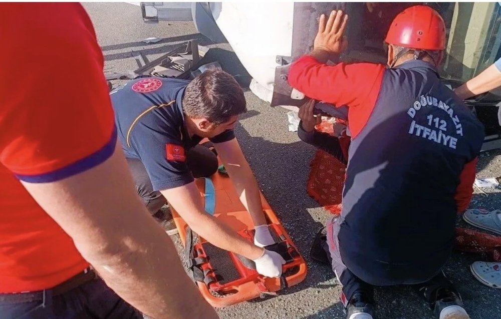 Iğdır’da Yola Çıkan Eşek Kazaya Neden Oldu.. Kamyon Devrildi, 2 Kişi Yaralandı!