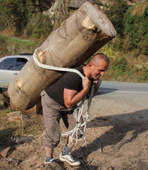 203 Kilogramlık Kütüğü Sırtında Taşıdı