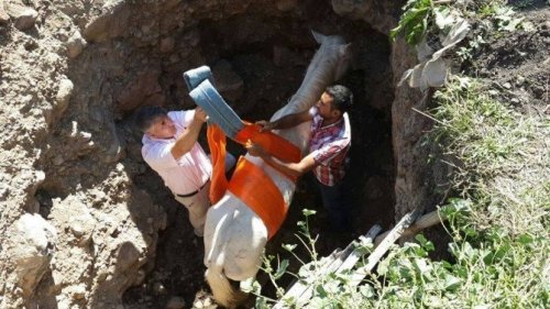 Çukura Düşen At, Halat Yardımıyla Kurtarıldı