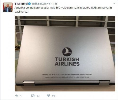 THY'den Kabinde Ücretsiz Laptop Uygulaması